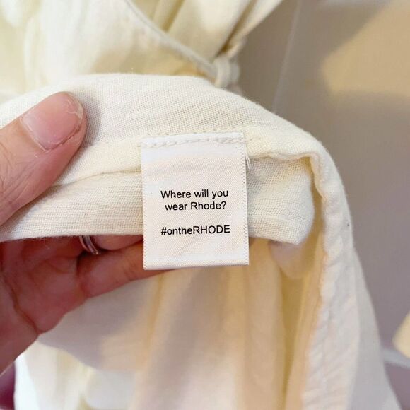 RHODE RESORT Emi Wrap Midi Dress Puff Sleeves Ruffle Cream Cotton XS NEW -232294 - Picture 9 of 12